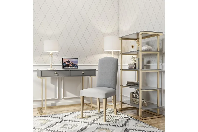 Camila Skrivebord 106cm m Oppbevaring 2 Skuffer Grafitgrå/Me - CosmoLiving - Møbler - Bord - Kontorbord - Skrivebord