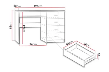 Castillia Skrivebord 120 cm med Oppbevaring 4 Skuffer + Hyll - Lyse Ask - Møbler - Bord - Kontorbord - Skrivebord