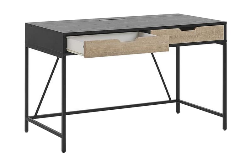 Cebolleros Skrivebord 120 cm med Oppbevaring 2 Skuffer - Svart/Lyst Tre - Møbler - Bord - Kontorbord - Skrivebord