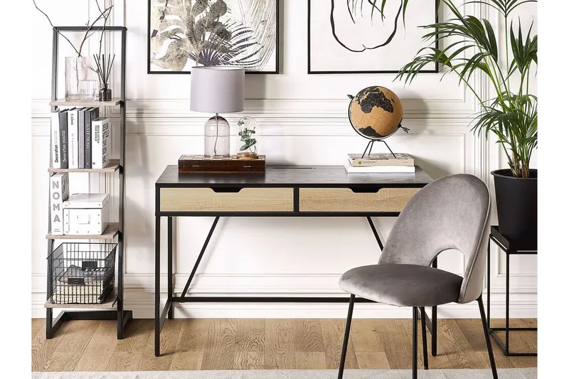 Cebolleros Skrivebord 120 cm med Oppbevaring 2 Skuffer - Svart/Lyst Tre - Møbler - Bord - Kontorbord - Skrivebord