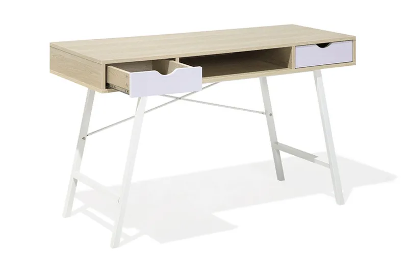 Clarita Skrivebord 120 cm med Oppbevaringshylle + 2 Skuffer - Tre/Natur - Møbler - Bord - Kontorbord - Skrivebord