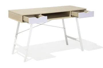Clarita Skrivebord 120 cm med Oppbevaringshylle + 2 Skuffer - Tre/Natur - Møbler - Bord - Kontorbord - Skrivebord