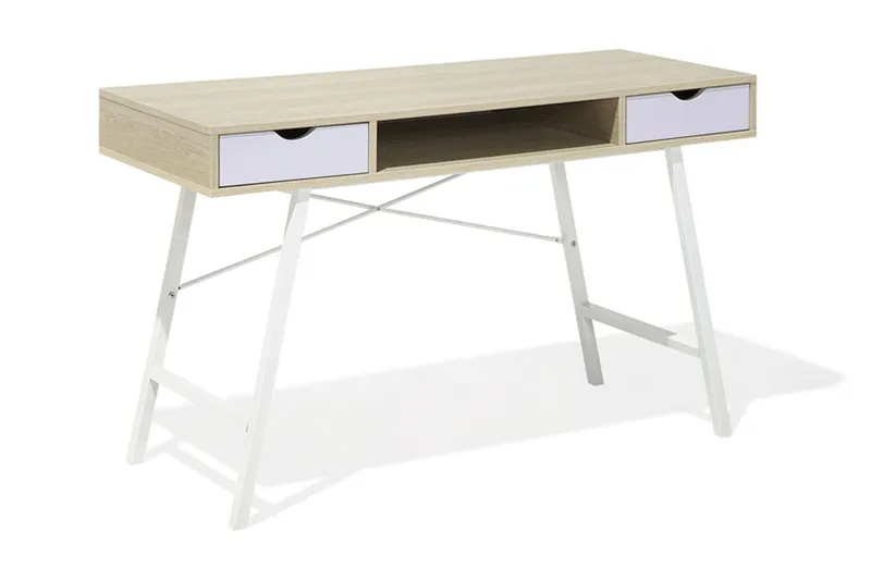 Clarita Skrivebord 120 cm med Oppbevaringshylle + 2 Skuffer - Tre/Natur - Møbler - Bord - Kontorbord - Skrivebord