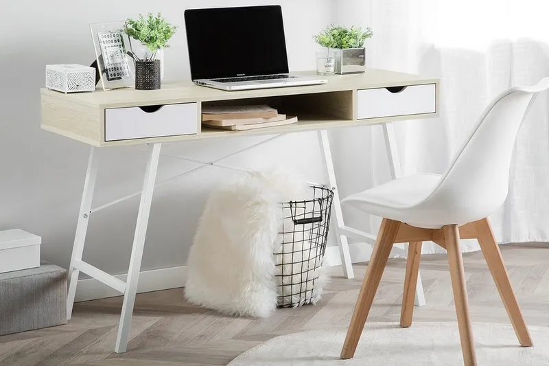 Clarita Skrivebord 120 cm med Oppbevaringshylle + 2 Skuffer - Tre/Natur - Møbler - Bord - Kontorbord - Skrivebord