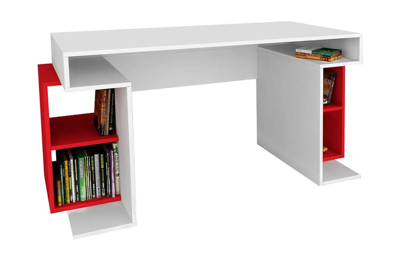 Skrivebord Clora 153 cm med Oppbevaringsben - Hvit/Rød - Skrivebord - Databord & PC bord