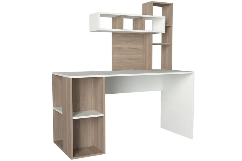 Coralle Skrivebord 140 cm med Oppbevaringshyller - Hvit/Natur - Møbler - Bord - Kontorbord - Skrivebord