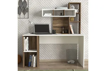 Coralle Skrivebord 140 cm med Oppbevaringshyller - Hvit/Valnøttsbrun - Møbler - Bord - Kontorbord - Skrivebord