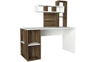 Coralle Skrivebord 140 cm med Oppbevaringshyller - Hvit/Valnøttsbrun - Møbler - Bord - Kontorbord - Skrivebord