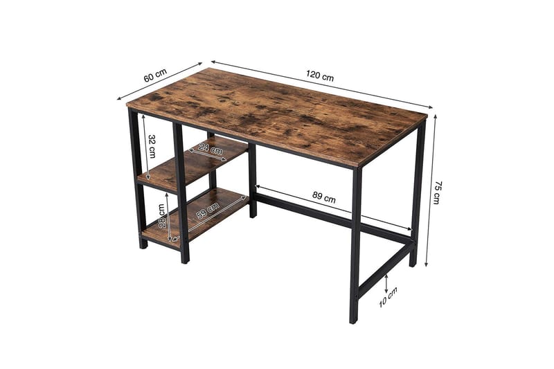 Databord 120 cm med Oppbevaring Hylle Hvit - Vasagle - Skrivebord - Databord & PC bord