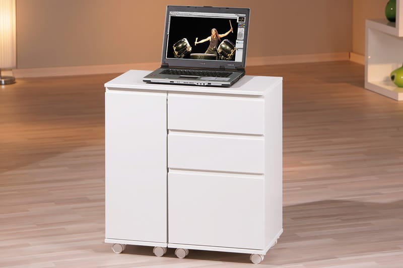 Databord Dillard 121 cm på Hjul - Hvit - Skrivebord - Databord & PC bord