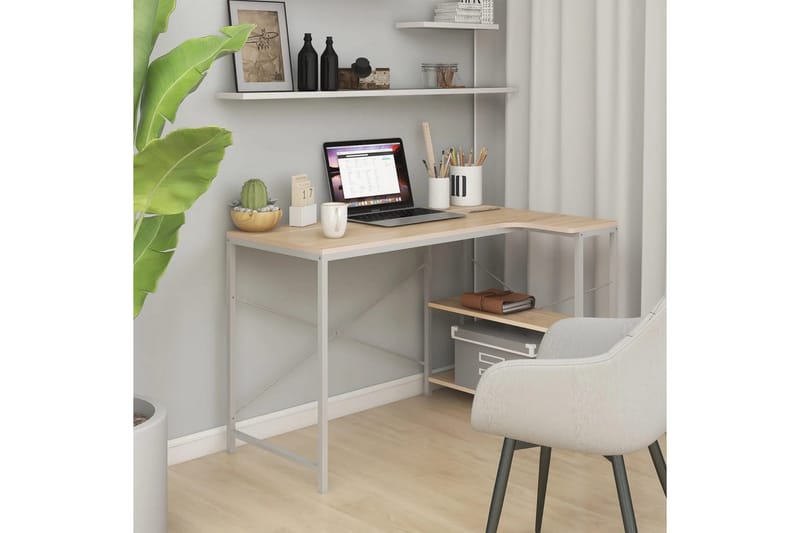 Databord hvit og eik 110x72x70 cm sponplate - Brun - Skrivebord - Databord & PC bord