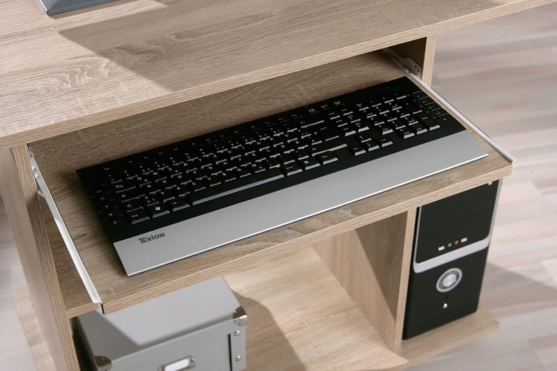 Databord Lyonne 80 cm med Oppbevaring Hyller på Hjul - Lys Eikefarge - Skrivebord - Databord & PC bord