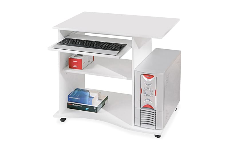 Databord Lyonne 80 cm med Oppbevaring Hyller p�å Hjul - Hvit - Skrivebord - Databord & PC bord