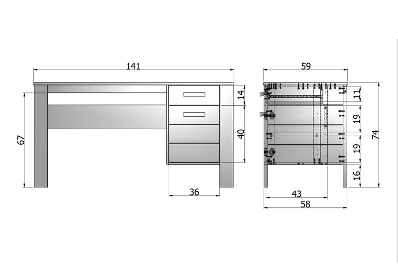Databord Mitchell 141 cm med Oppbevaring Skuff + Skap - Stålgrå - Møbler - Bord - Kontorbord - Skrivebord