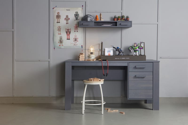 Databord Mitchell 141 cm med Oppbevaring Skuff + Skap - Stålgrå - Møbler - Bord - Kontorbord - Skrivebord