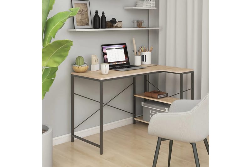 Databord svart og eik 110x72x70 cm sponplate - Brun - Skrivebord - Databord & PC bord