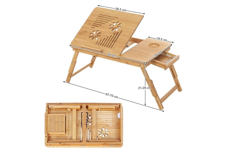 Databord Traci 55 cm Bambu - Songmics - Skrivebord - Databord & PC bord