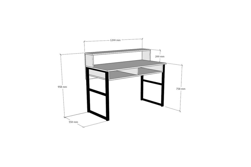 Skrivebord Dehana 120 cm med Oppbevaring 2 Hyller - Valnøttbrun/Svart - Skrivebord - Databord & PC bord