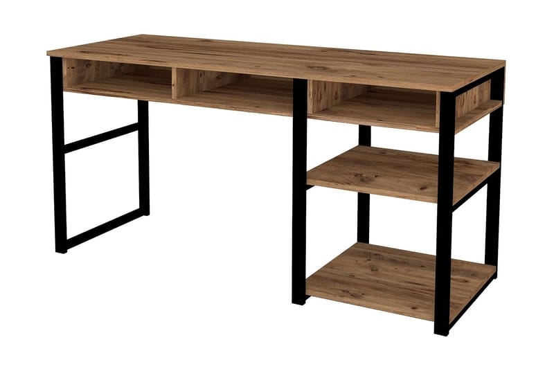 Skrivebord Dehana 150 cm med Oppbevaring 5 Hyller - Valnøttbrun/Svart - Skrivebord - Databord & PC bord