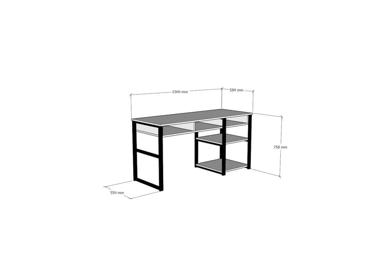 Skrivebord Dehana 150 cm med Oppbevaring 5 Hyller - Valnøttbrun/Svart - Skrivebord - Databord & PC bord