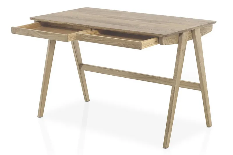 Delia Skrivebord 120 cm med Oppbevaring 2 Skuffer - Massiv Eik - Møbler - Bord - Kontorbord - Skrivebord