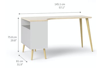 Delta skrivebord 145 cm med oppbevaring skuffer + hyller - Hvit/Natur - Møbler - Bord - Kontorbord - Skrivebord