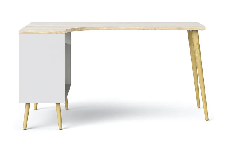 Delta skrivebord 145 cm med oppbevaring skuffer + hyller, Hvit/Natur