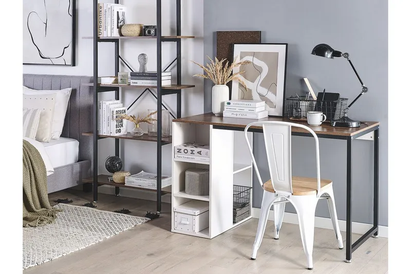Dese Skrivebord 120 cm med Oppbevaring - Mørket Tre/Hvit - Møbler - Bord - Kontorbord - Skrivebord