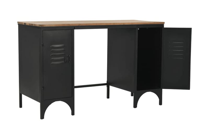 Dobbelt skrivebord heltre edelgran og stål 120x50x76 cm - Beige|Svart - Skrivebord - Databord & PC bord