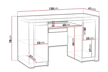 Domardon Skrivebord 130 cm med Oppbevaring 2 Skap - Tre/Hvit - Møbler - Bord - Kontorbord - Skrivebord