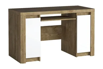 Domardon Skrivebord 130 cm med Oppbevaring 2 Skap - Tre/Hvit - Møbler - Bord - Kontorbord - Skrivebord