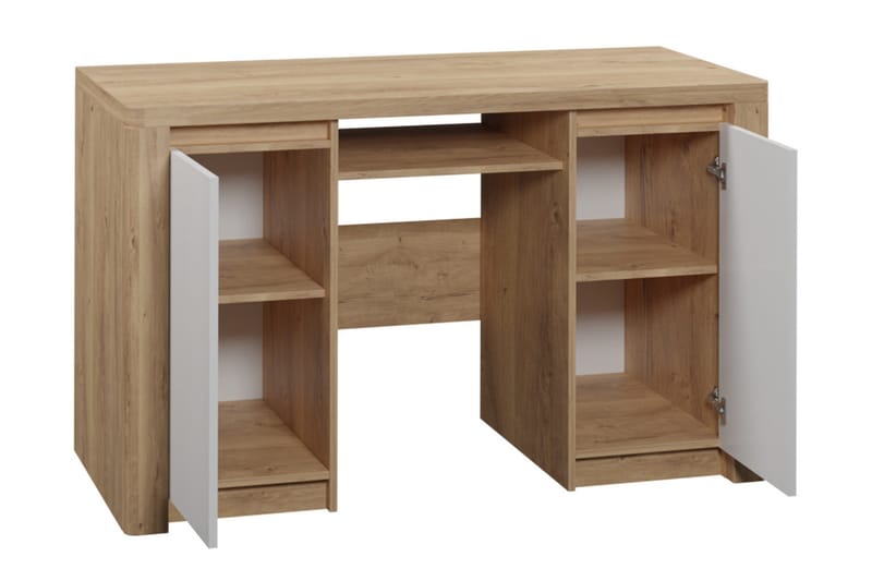 Domardon Skrivebord 130 cm med Oppbevaring 2 Skap - Tre/Hvit - Møbler - Bord - Kontorbord - Skrivebord