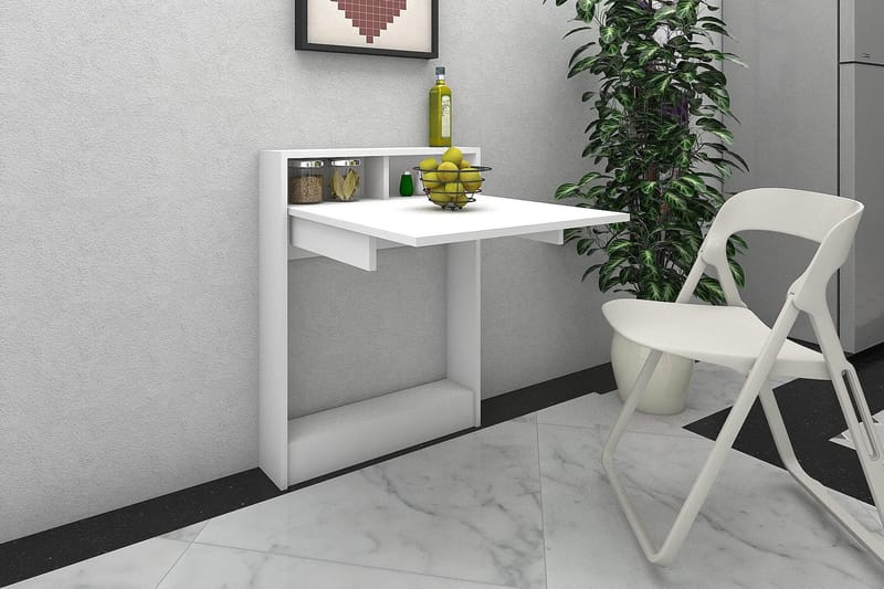 Elegancia Veggskrivebord 70cm med Oppbevaringshylle Sammenle - Hvit - Møbler - Bord - Kontorbord - Skrivebord