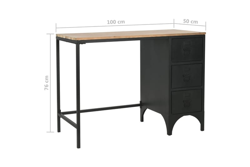 Enkelt skrivebord heltre edelgran og stål 100x50x76 cm - Skrivebord - Databord & PC bord