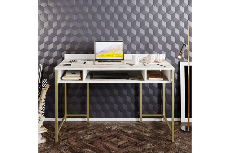 Fagersanna Skrivebord 120 cm med Oppbevaring 3 Hyller - Gull - Møbler - Bord - Kontorbord - Skrivebord