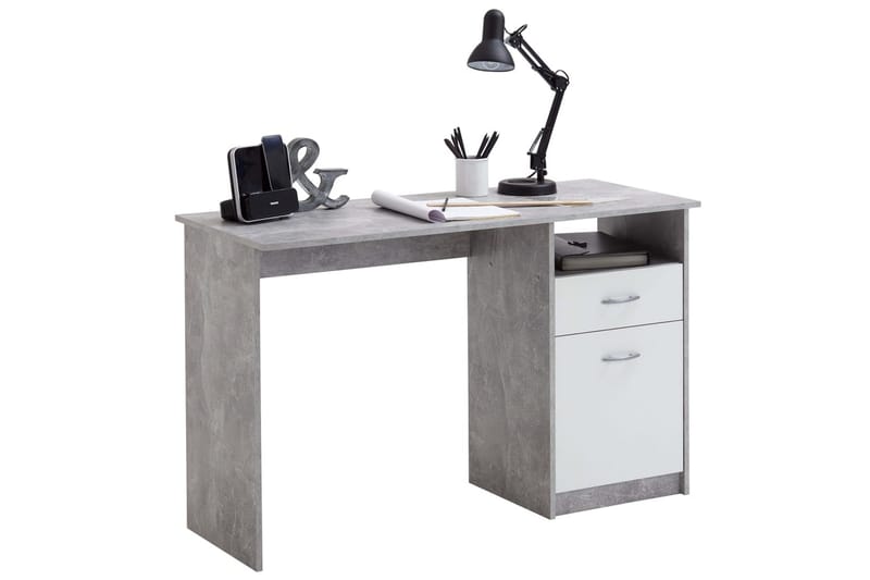 FMD Skrivebord med 1 skuff 123x50x76,5 cm betong og hvit - Skrivebord - Databord & PC bord