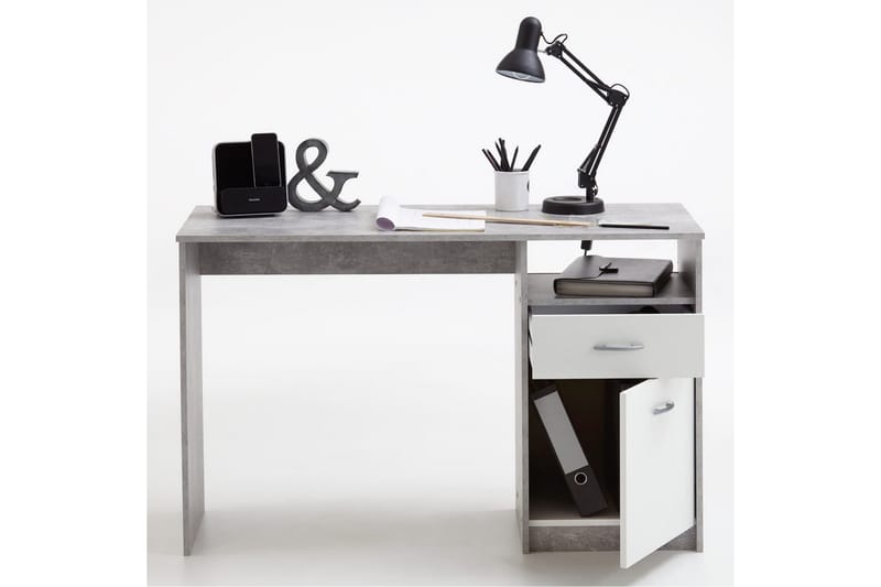 FMD Skrivebord med 1 skuff 123x50x76,5 cm betong og hvit - Skrivebord - Databord & PC bord
