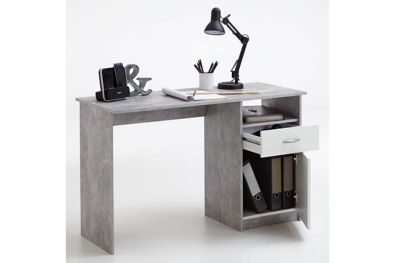 FMD Skrivebord med 1 skuff 123x50x76,5 cm betong og hvit - Skrivebord - Databord & PC bord