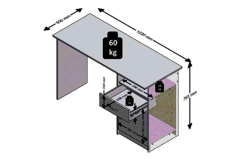 FMD Skrivebord med 1 skuff 123x50x76,5 cm betong og hvit - Skrivebord - Databord & PC bord