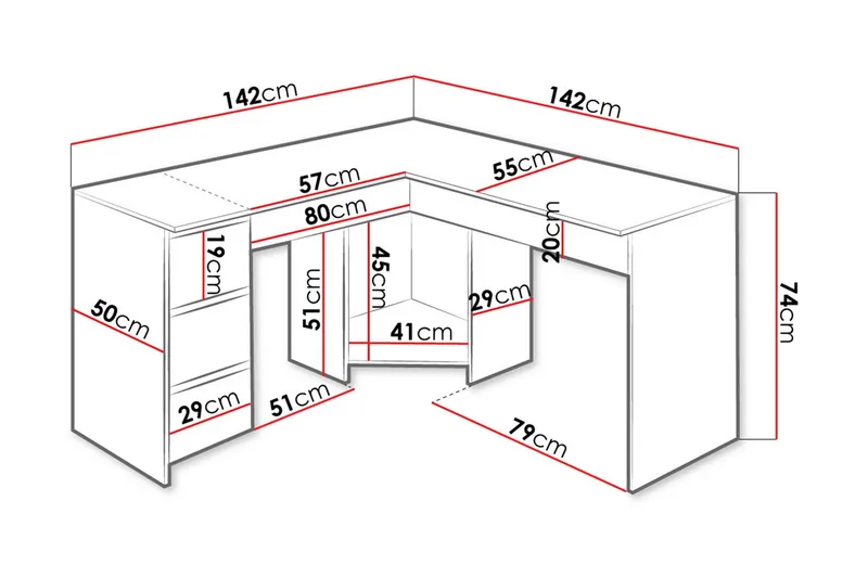 Fotyn Skrivebord 142 cm - Hvit - Møbler - Bord - Kontorbord - Skrivebord - Hjørneskrivebord