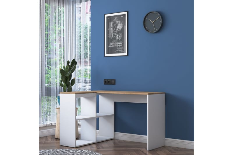 Freal Skrivebord 4 Hyller 120 cm - Natur/Hvit - Møbler - Bord - Kontorbord - Skrivebord