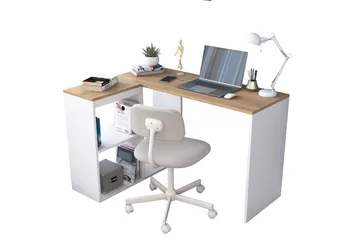 Freal Skrivebord 4 Hyller 120 cm - Natur/Hvit - Møbler - Bord - Kontorbord - Skrivebord