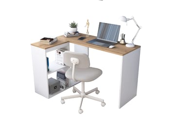 Freal Skrivebord 4 Hyller 120 cm - Natur/Hvit - Møbler - Bord - Kontorbord - Skrivebord