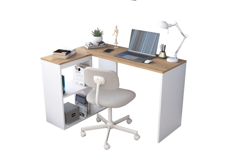 Freal Skrivebord 4 Hyller 120 cm - Natur/Hvit - Møbler - Bord - Kontorbord - Skrivebord