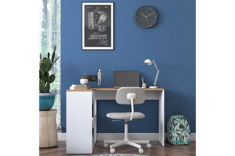 Freal Skrivebord 4 Hyller 120 cm - Natur/Hvit - Møbler - Bord - Kontorbord - Skrivebord