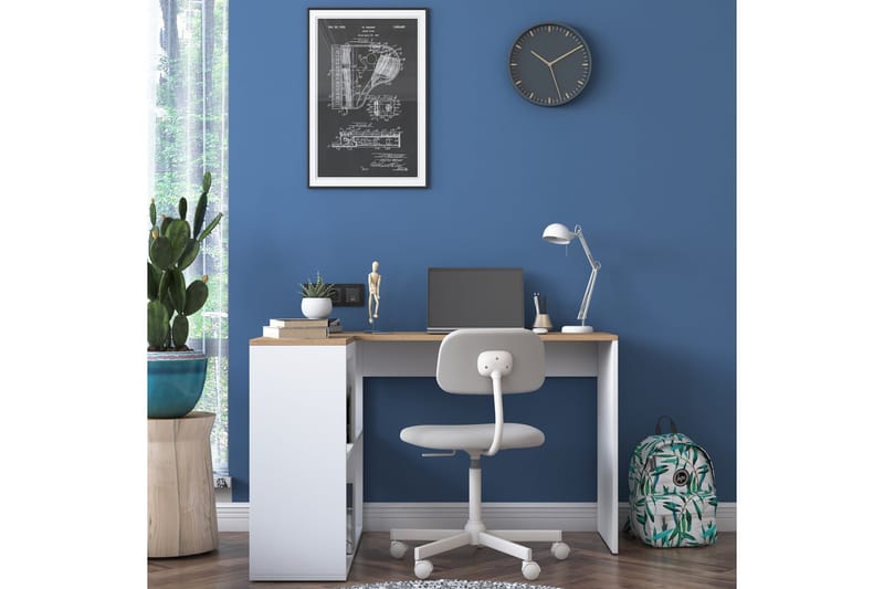 Freal Skrivebord 4 Hyller 120 cm - Natur/Hvit - Møbler - Bord - Kontorbord - Skrivebord