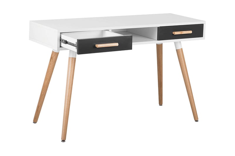 Frisange Skrivebord 120 cm med Oppbevaring 2 Skuffer + Hylle - Hvit/Mørkegrå/Brun - Møbler - Bord - Kontorbord - Skrivebord