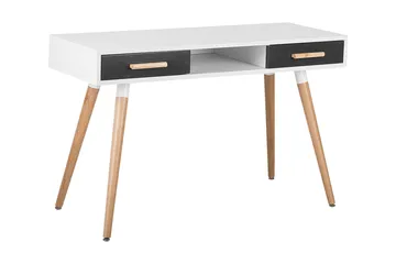 Frisange Skrivebord 120 cm med Oppbevaring 2 Skuffer + Hylle - Hvit/Mørkegrå/Brun - Møbler - Bord - Kontorbord - Skrivebord