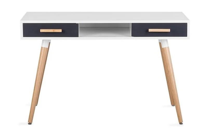 Frisange Skrivebord 120 cm med Oppbevaring 2 Skuffer + Hylle, Hvit/Mørkegrå/Brun