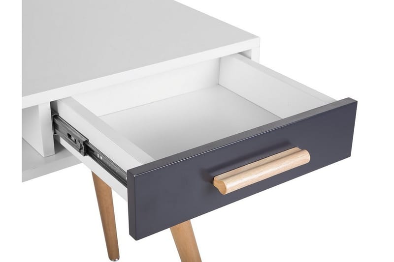Frisange Skrivebord 120 cm med Oppbevaring 2 Skuffer + Hylle - Hvit/Mørkegrå/Brun - Møbler - Bord - Kontorbord - Skrivebord